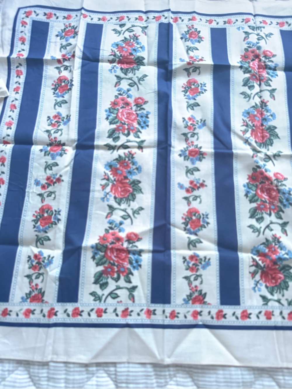 SƩzane Margaret Blue Floral Stripe Scarf in Navy and Cream